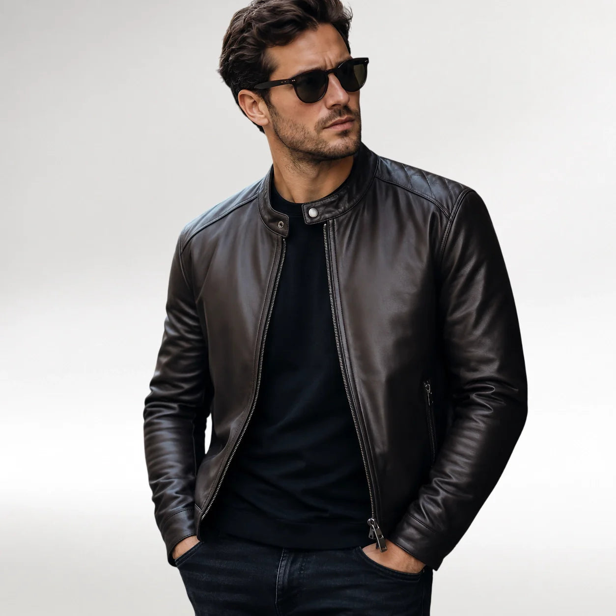 Men's Cafe Racer Leather Jackets, Men's Cafe Racer Genuine Leather Jackets