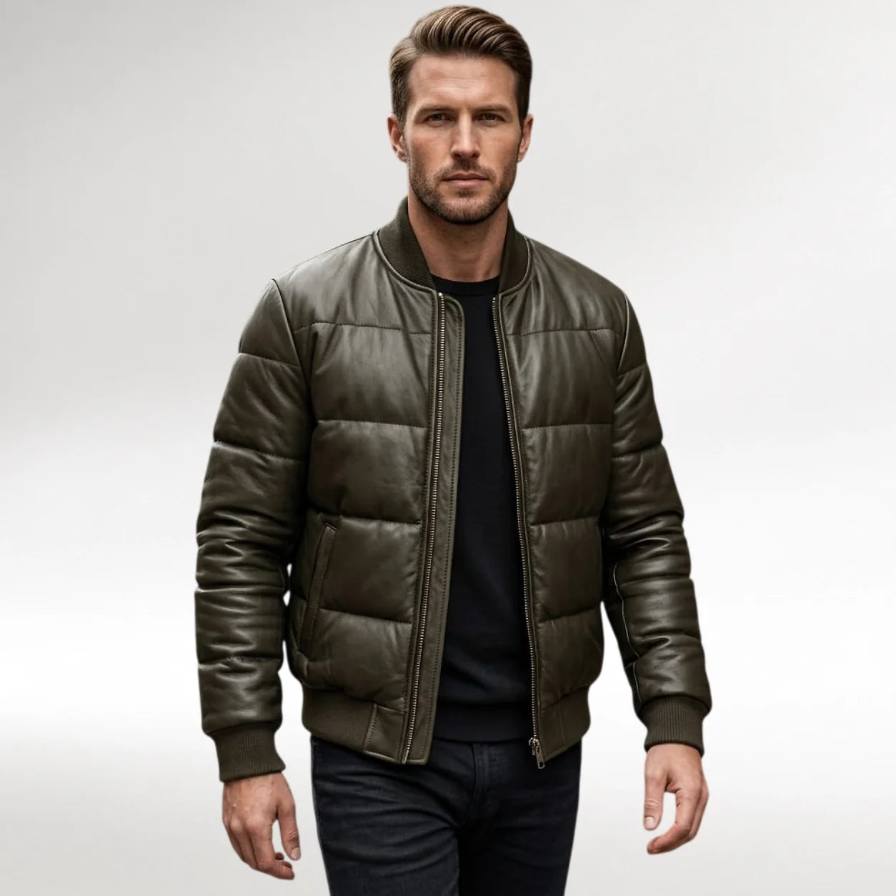 Men's Puffer Leather Jackets, Men's Puffer Jackets, Men Genuine Leather Jackets, Men's Puffer Genuine Leather Jackets
