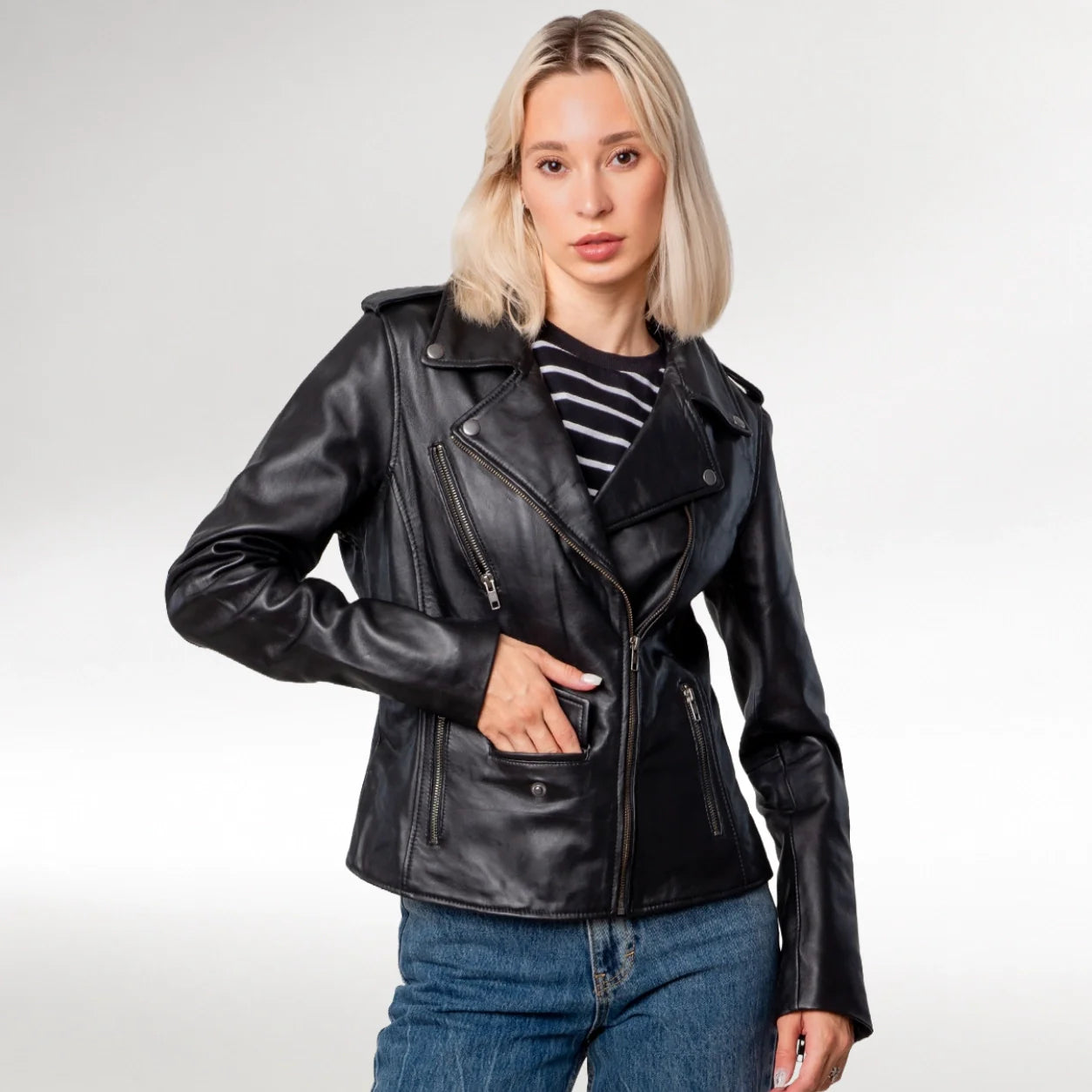 Women's Biker Leather Jackets, Women's Genuine Leather Jacket, Women Biker Genuine Leather Jacket