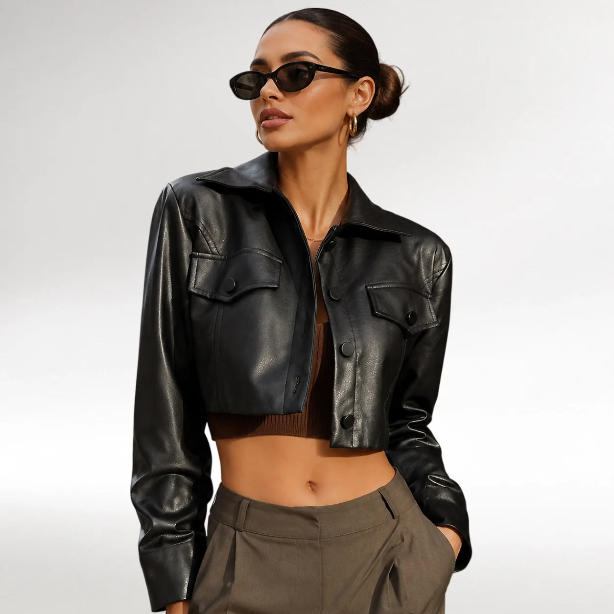 Women's Cropped Leather Jackets, Women;s Genuine Leather Jackets, Women Black