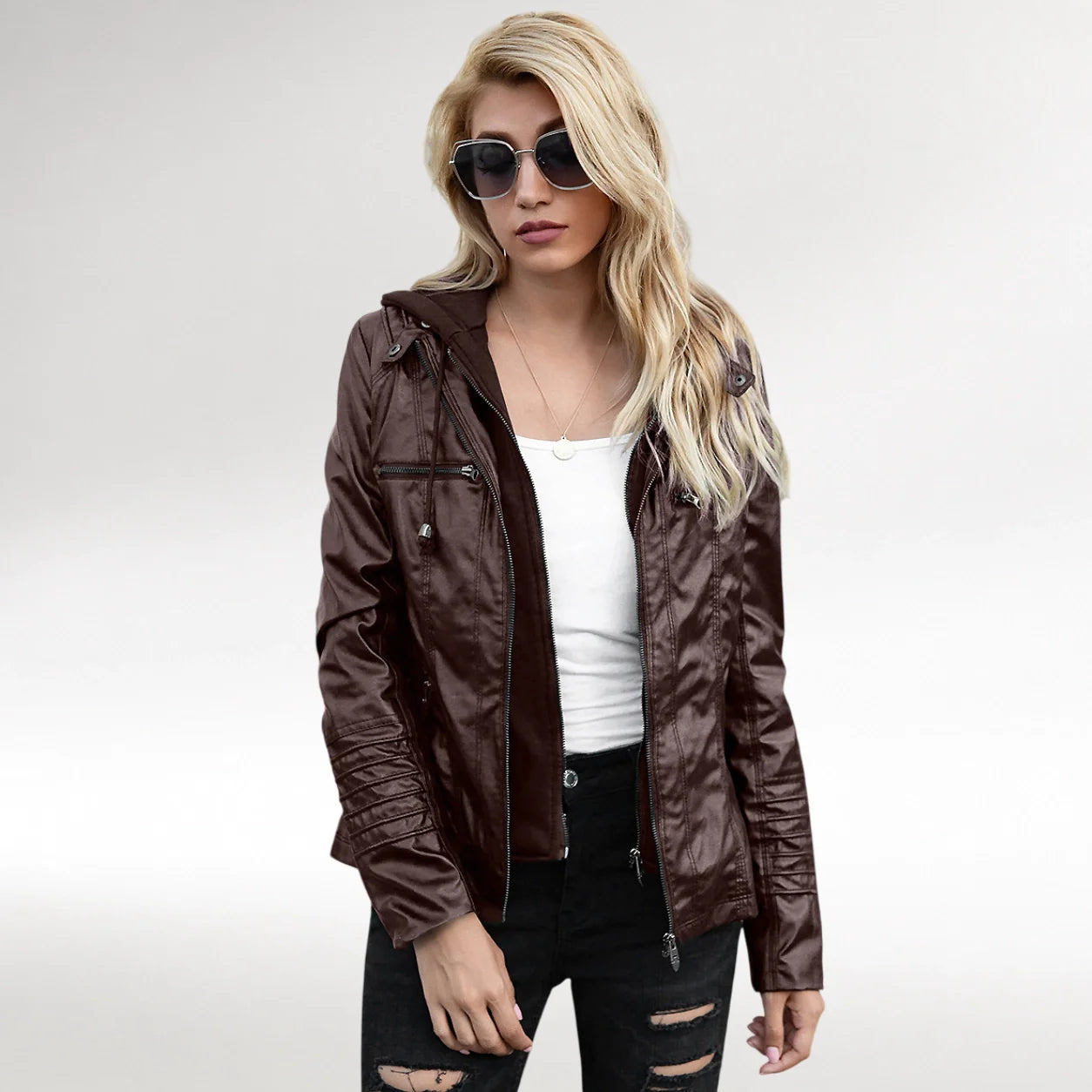 Women Hooded Leather Jacket, Women Hooded Jackets
