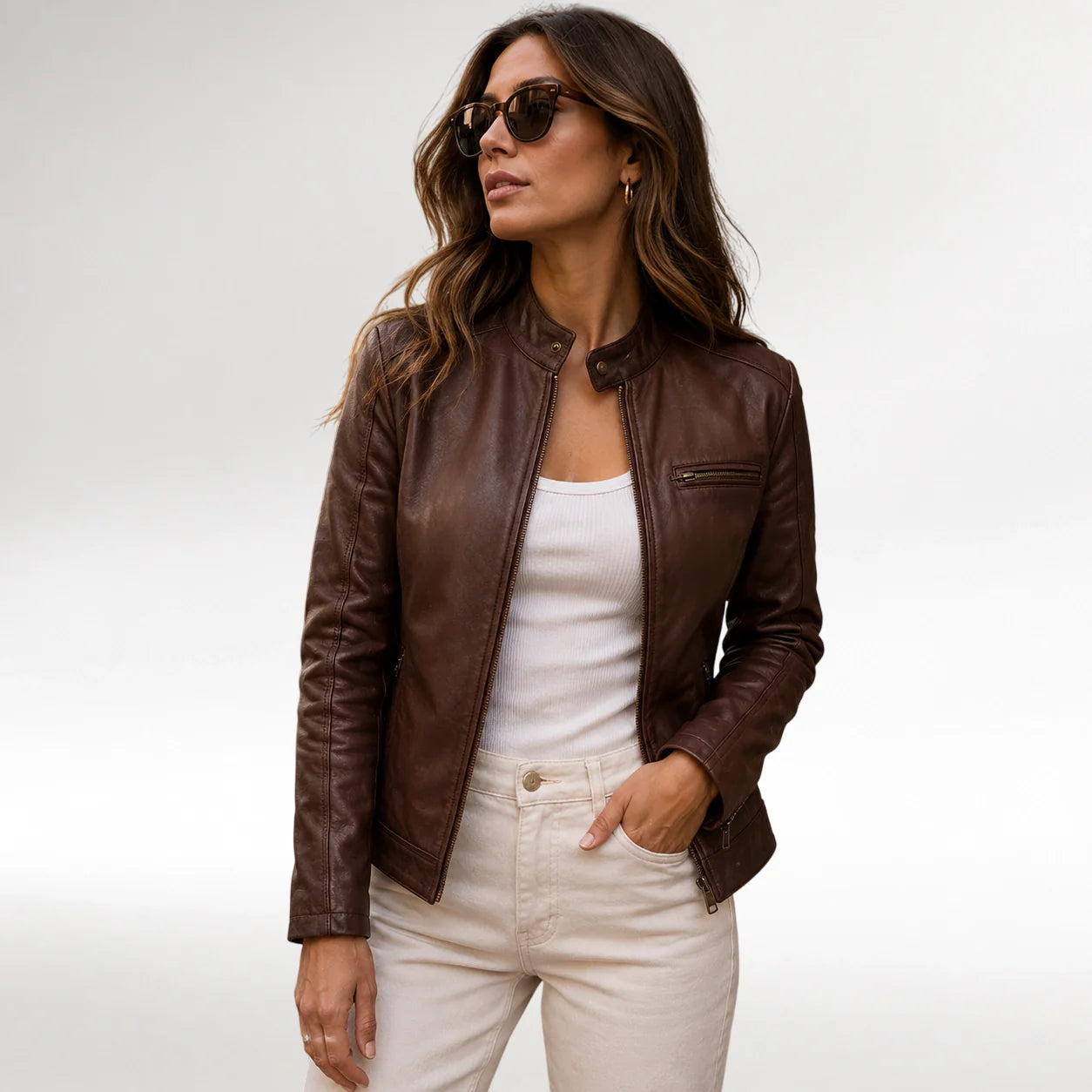 Women Leather Jackets, Women Hooded Leather Jackets, Women Brown Leather Jackets, Women Genuine Leather Jackets, Women's Cafe Racer Leather Jacket