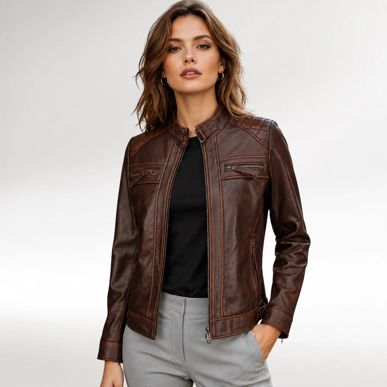 Women's  Brown Leather Jackets, Women's Brown Genuine Leather Jackets