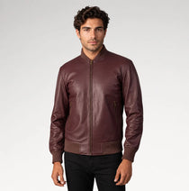 Moderno Maroon Bomber Leather Jacket