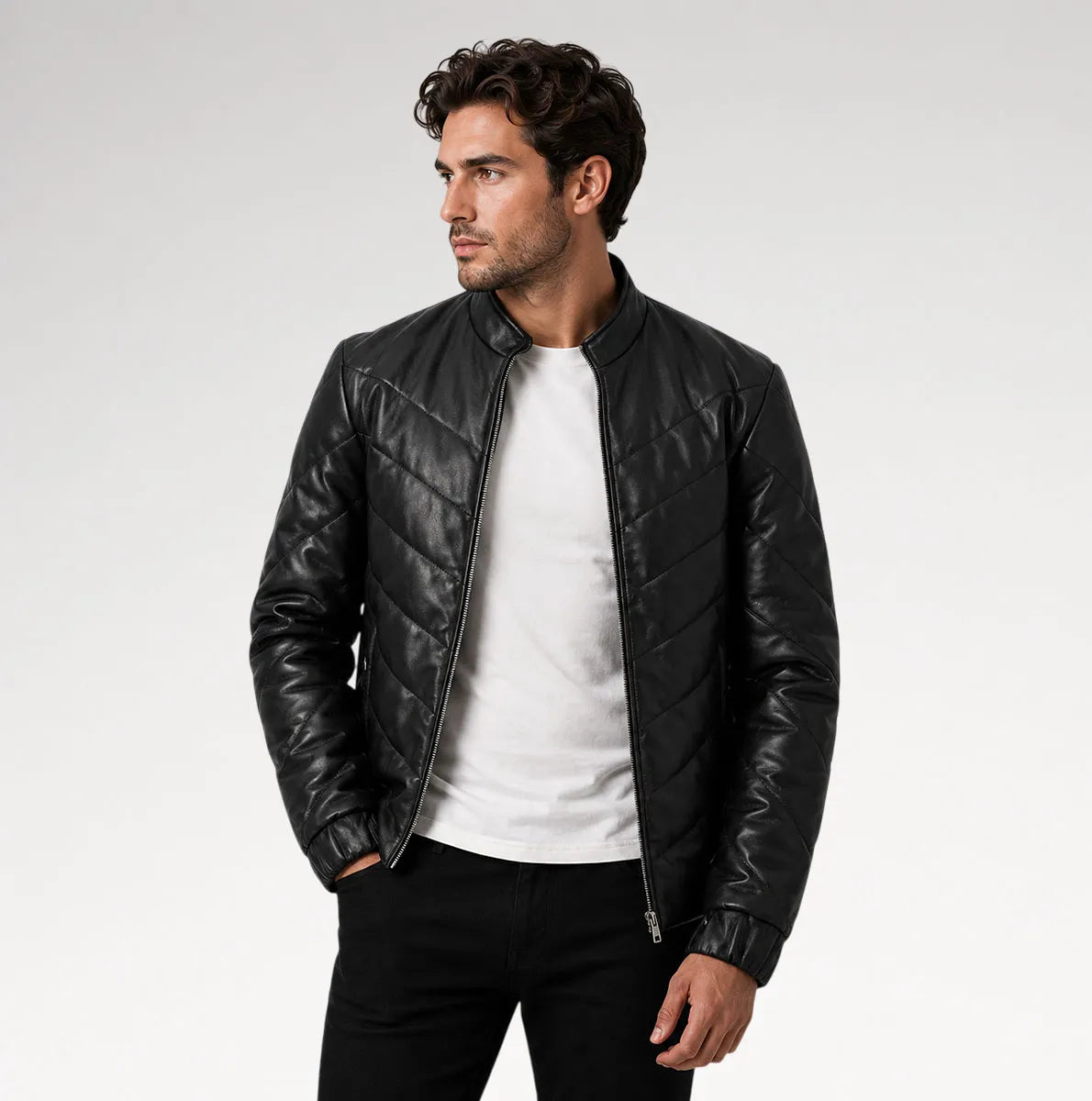 Cresta Black Leather Puffer Jacket Main image
