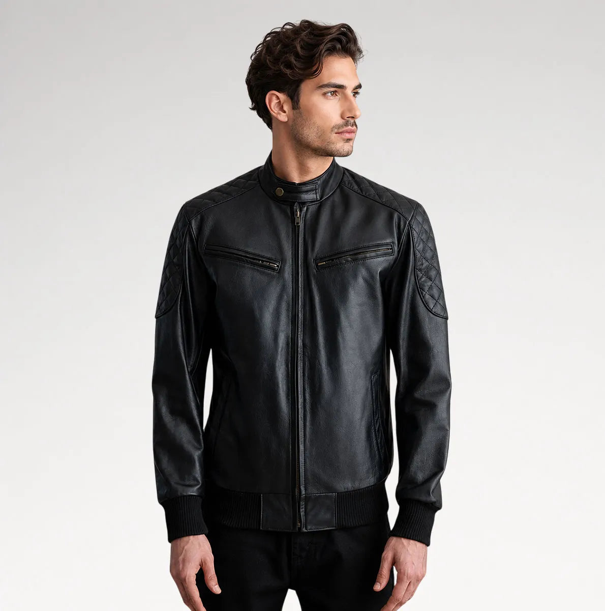 Selvaggio Black Bomber Leather Jacket