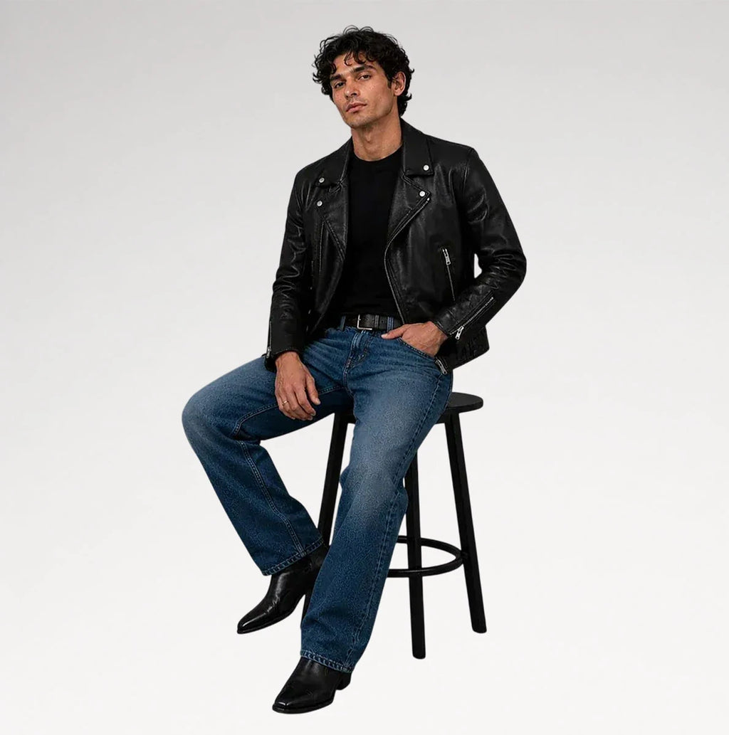 Strada Black Motorcycle Leather Jacket