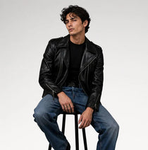 Stileto Black Slim Fit Biker Leather Jacket