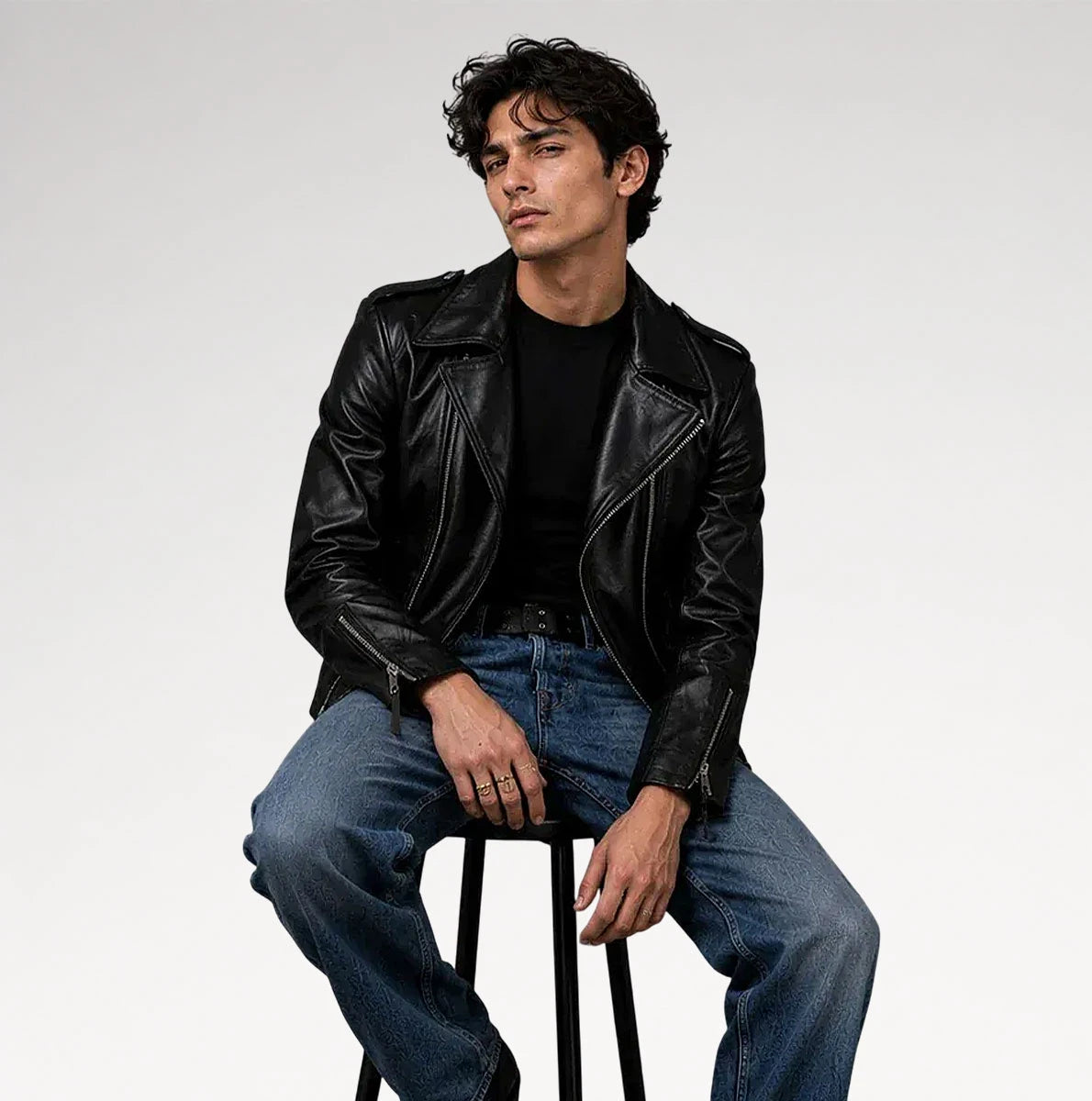 Stileto Black Slim Fit Biker Leather Jacket