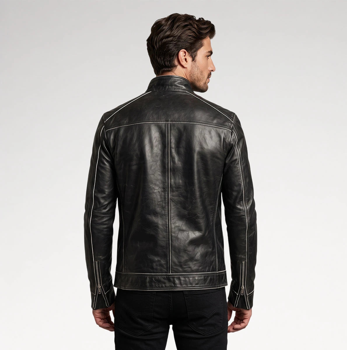 Delicato Black Leather Biker Jacket Secondary image
