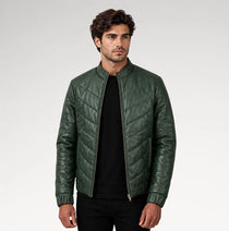 Cresta Green Puffer Leather Jacket