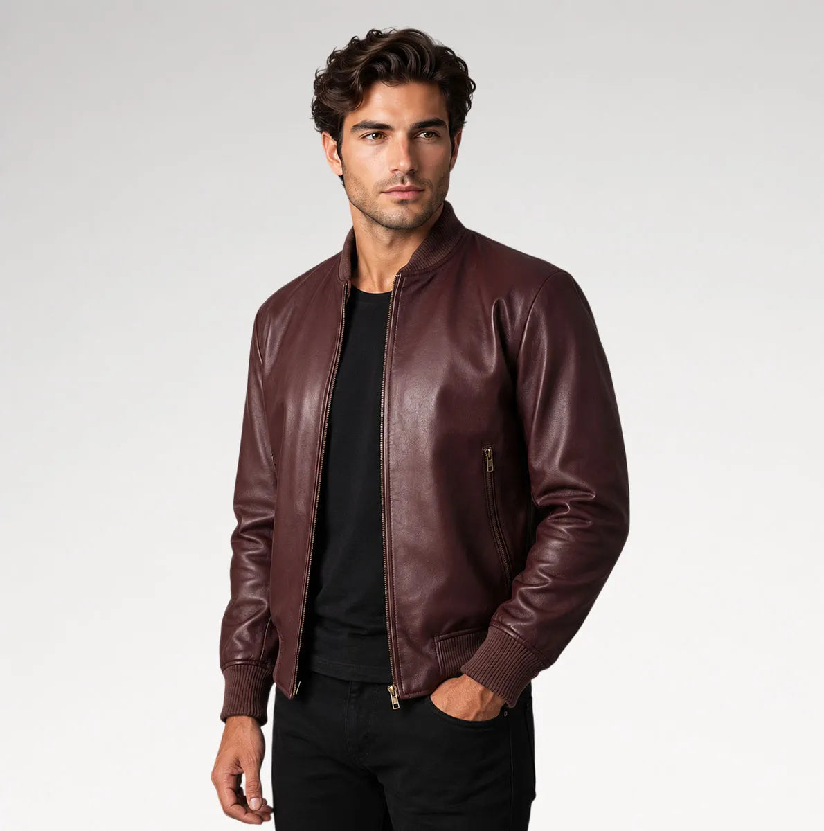 Moderno Maroon Bomber Leather Jacket