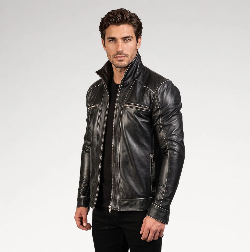 Delicato Black Leather Biker Jacket