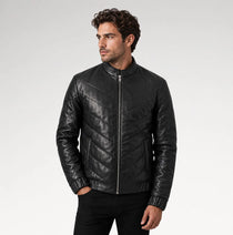 Cresta Black Leather Puffer Jacket