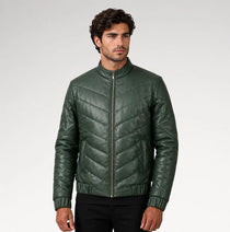 Cresta Green Puffer Leather Jacket