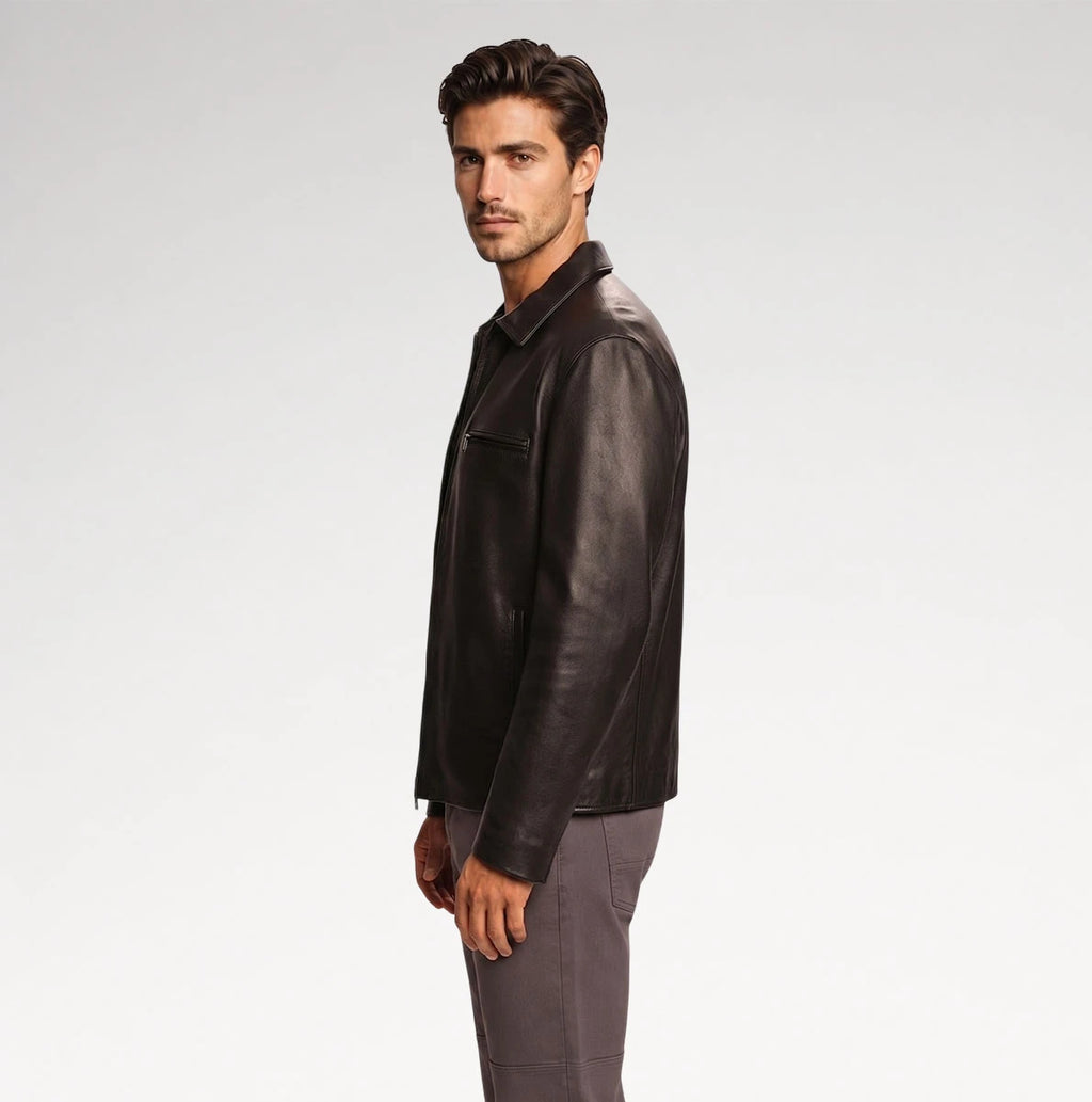 Agnello Classic Black Sheepskin Leather Jacket