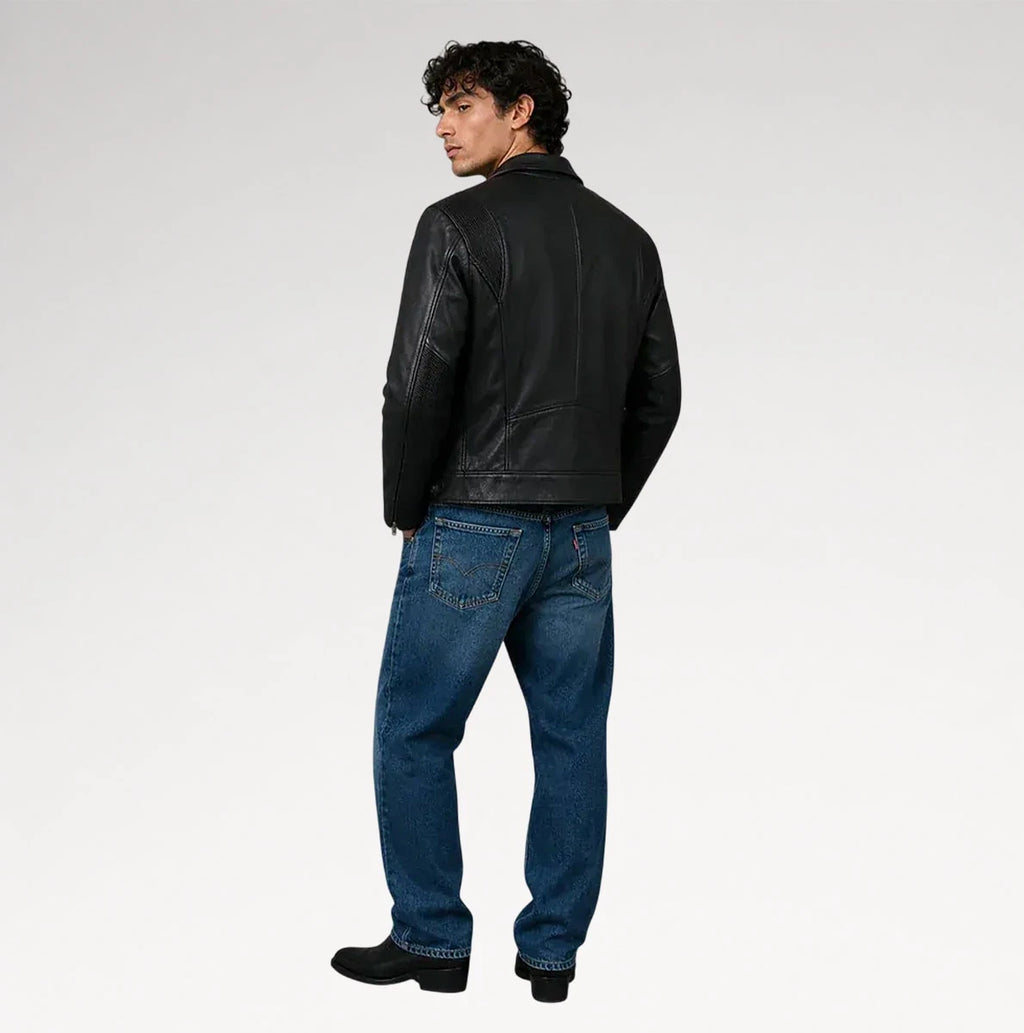 Strada Black Motorcycle Leather Jacket