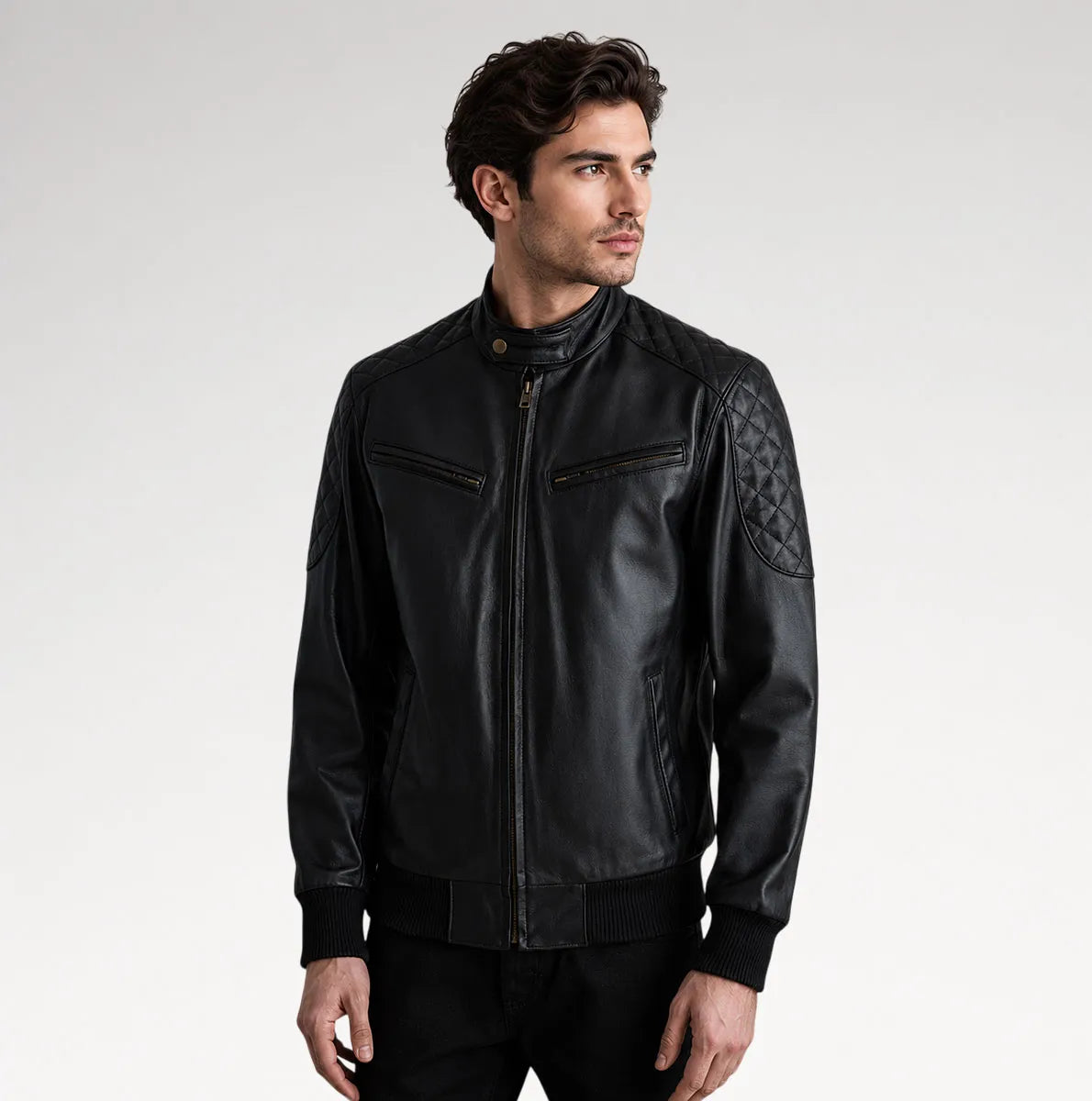 Selvaggio Black Bomber Leather Jacket
