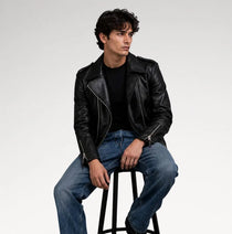 Stileto Black Slim Fit Biker Leather Jacket