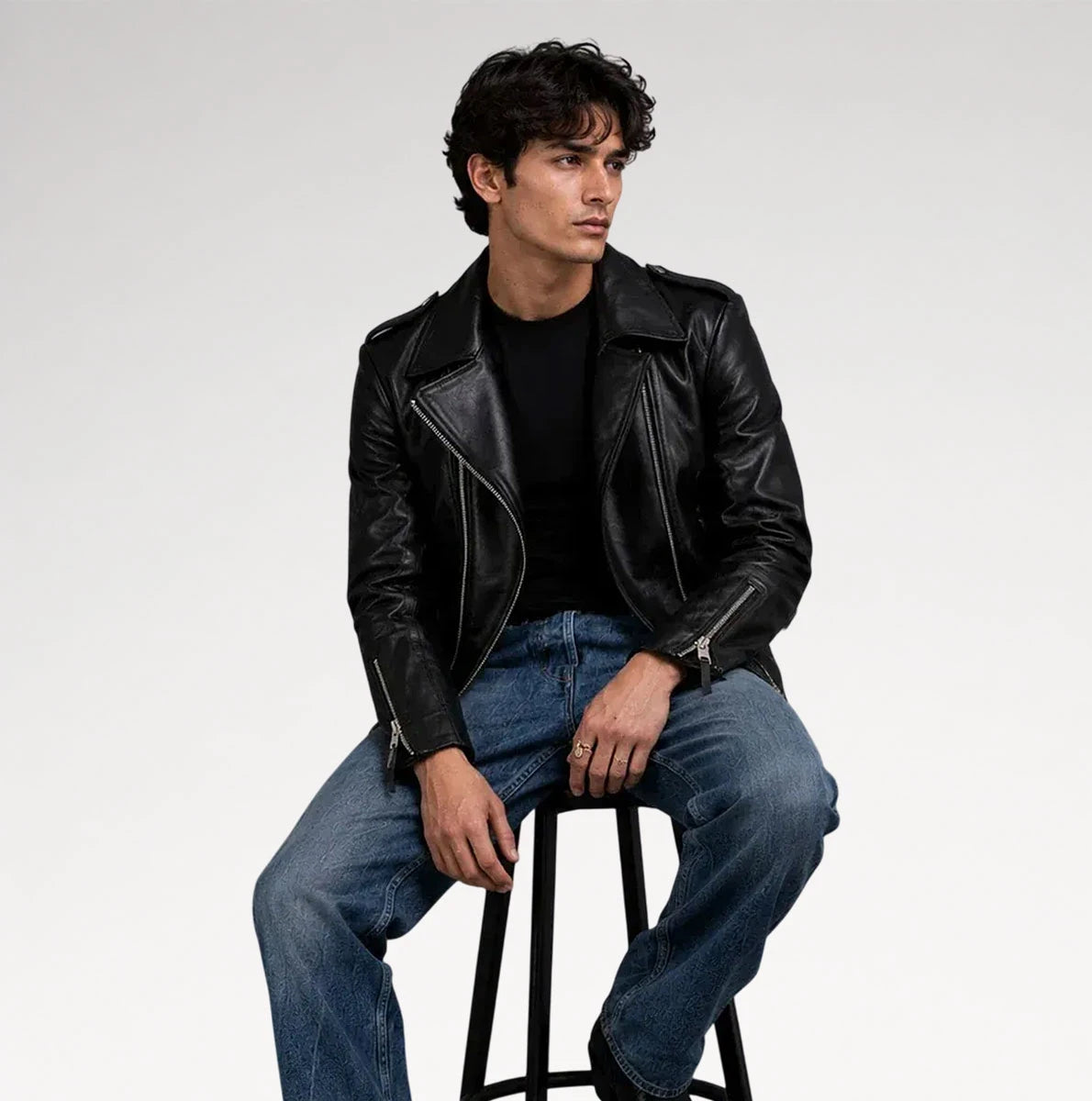 Stileto Black Slim Fit Biker Leather Jacket