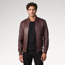 Moderno Maroon Bomber Leather Jacket