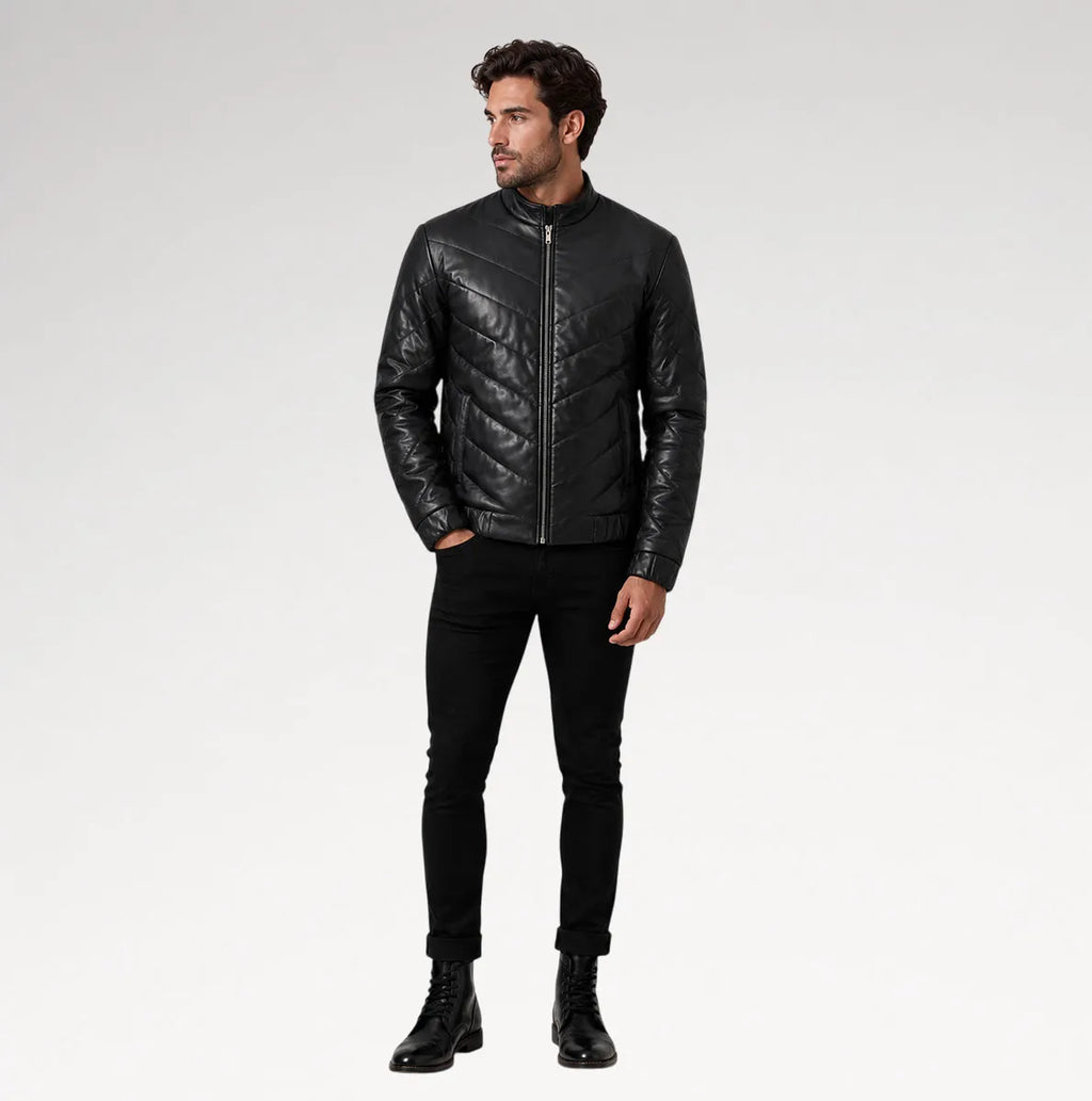 Cresta Black Leather Puffer Jacket