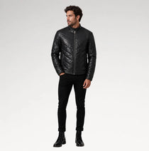 Cresta Black Leather Puffer Jacket