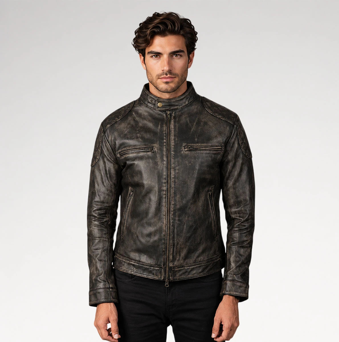 Logoro Brown Distressed Leather Jacket