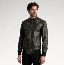 Selvaggio Distressed Brown Leather Bomber Jacket
