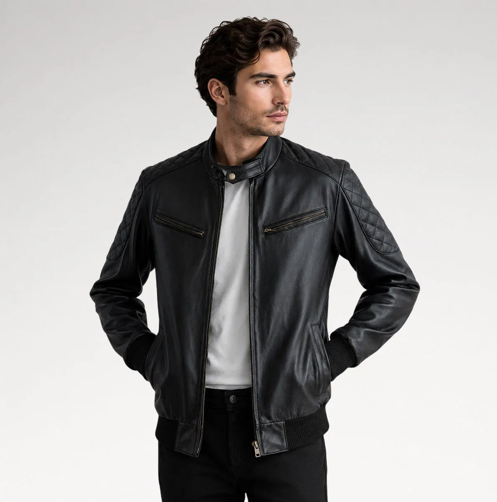 Selvaggio Black Bomber Leather Jacket