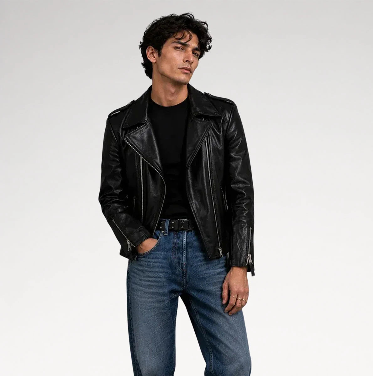 Stileto Black Slim Fit Biker Leather Jacket
