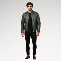 Cresta Green Puffer Leather Jacket