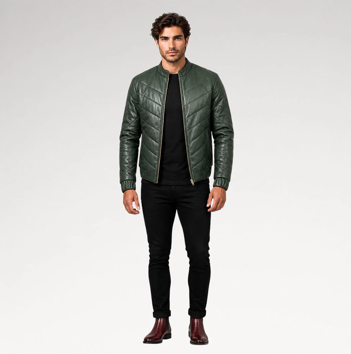 Cresta Green Puffer Leather Jacket