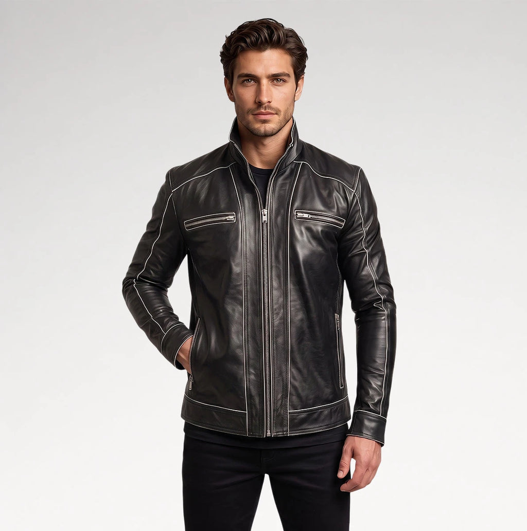 Delicato Black Leather Biker Jacket