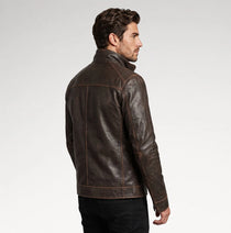 Delicato Brown Leather Biker Jacket
