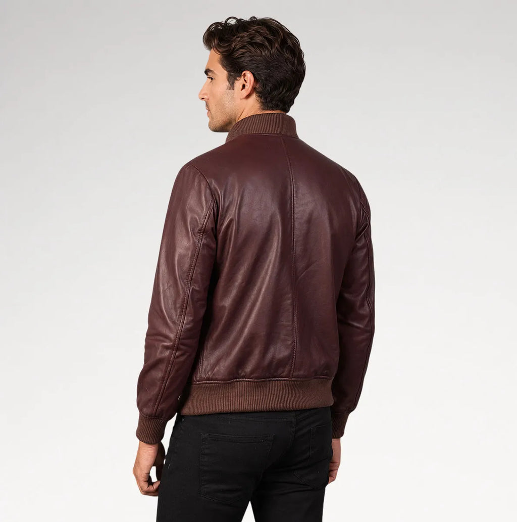 Moderno Maroon Bomber Leather Jacket