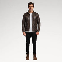 Delicato Brown Leather Biker Jacket