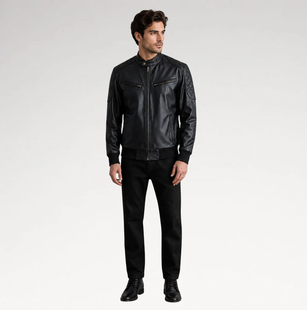 Selvaggio Black Bomber Leather Jacket