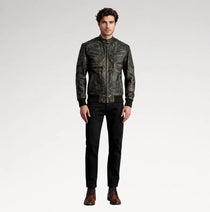 Selvaggio Distressed Brown Leather Bomber Jacket