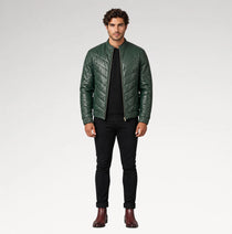 Cresta Green Puffer Leather Jacket