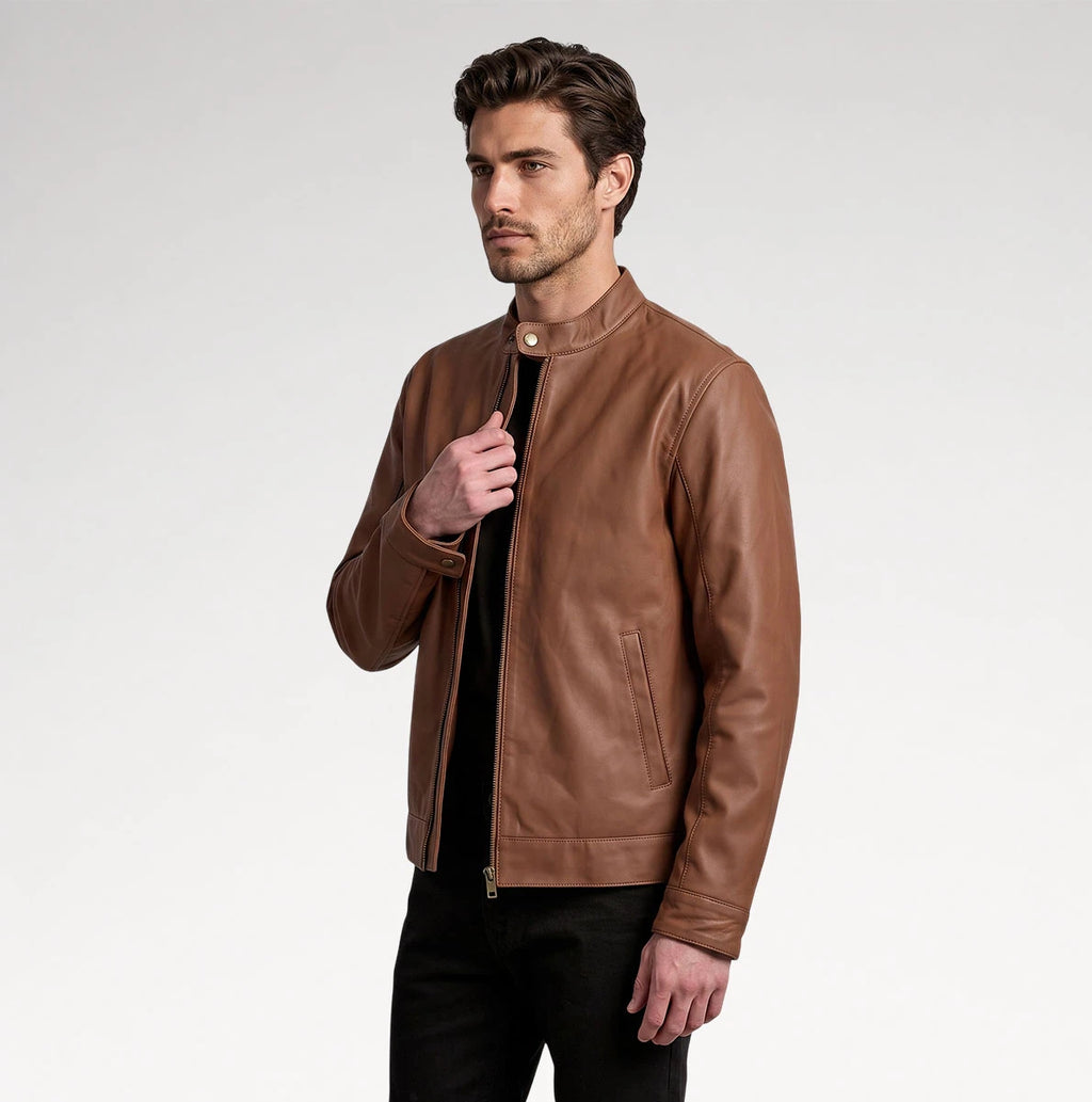 Forte Matte Brown Leather Biker Jacket