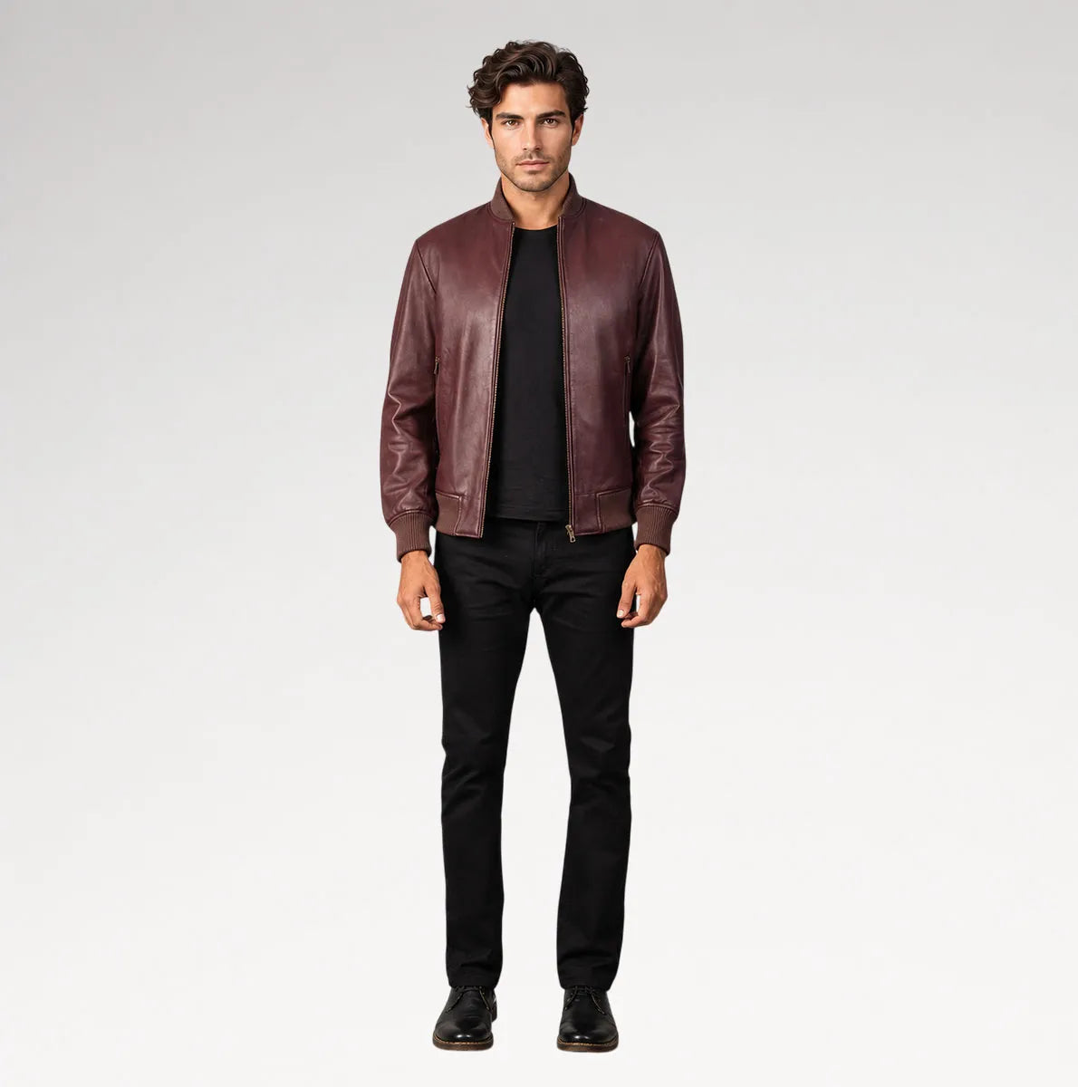 Moderno Maroon Bomber Leather Jacket