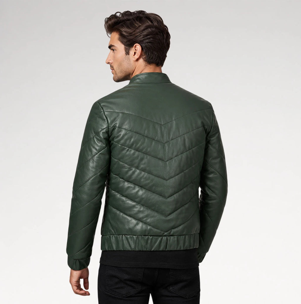 Cresta Green Puffer Leather Jacket