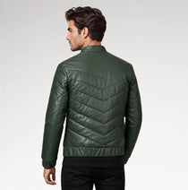 Cresta Green Puffer Leather Jacket