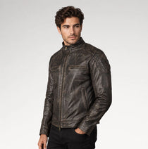 Logoro Brown Distressed Leather Jacket
