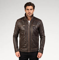 Delicato Brown Leather Biker Jacket