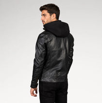 Cappuccio Black Hooded Biker Leather Jacket