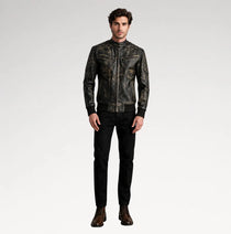 Selvaggio Distressed Brown Leather Bomber Jacket