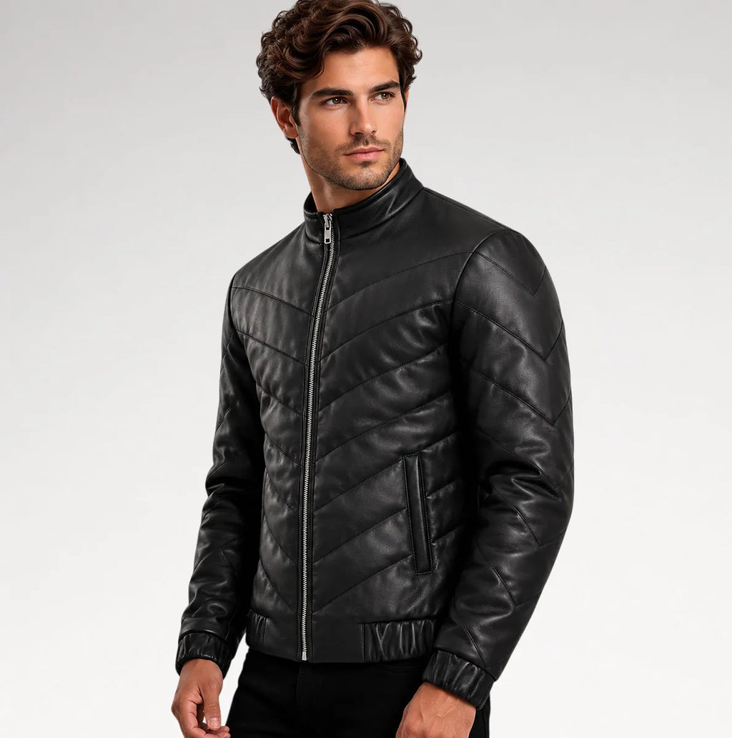 Cresta Black Leather Puffer Jacket