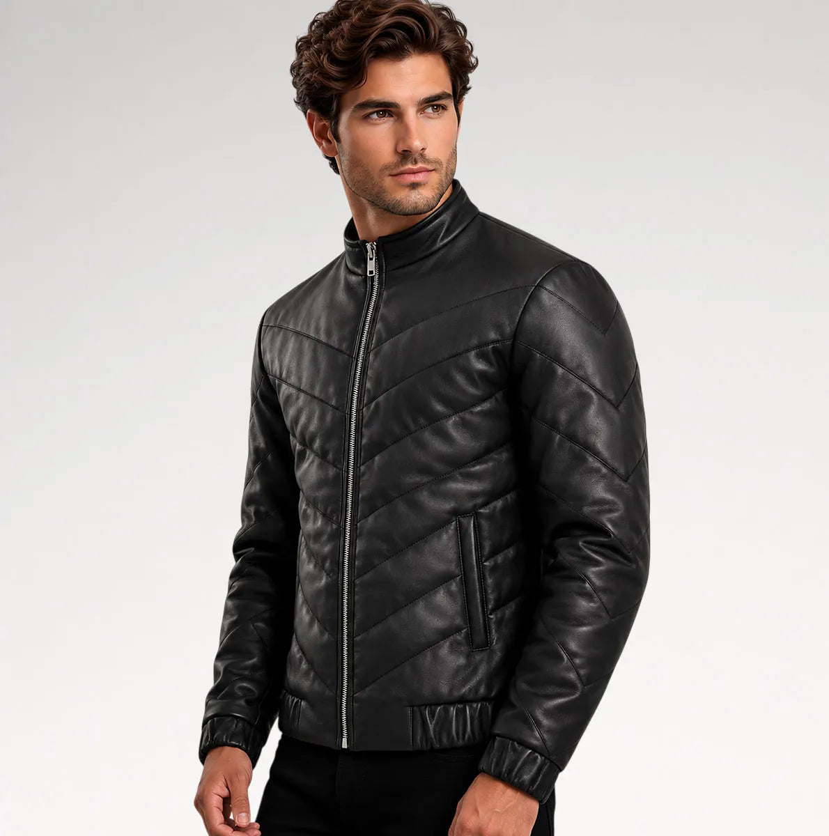 Cresta Black Leather Puffer Jacket